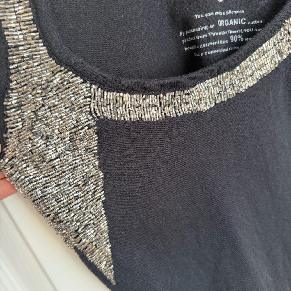 Threads 4 Thought Black and Silver Beaded Tank Top Deep Scoop Neck - Picture 5 of 6